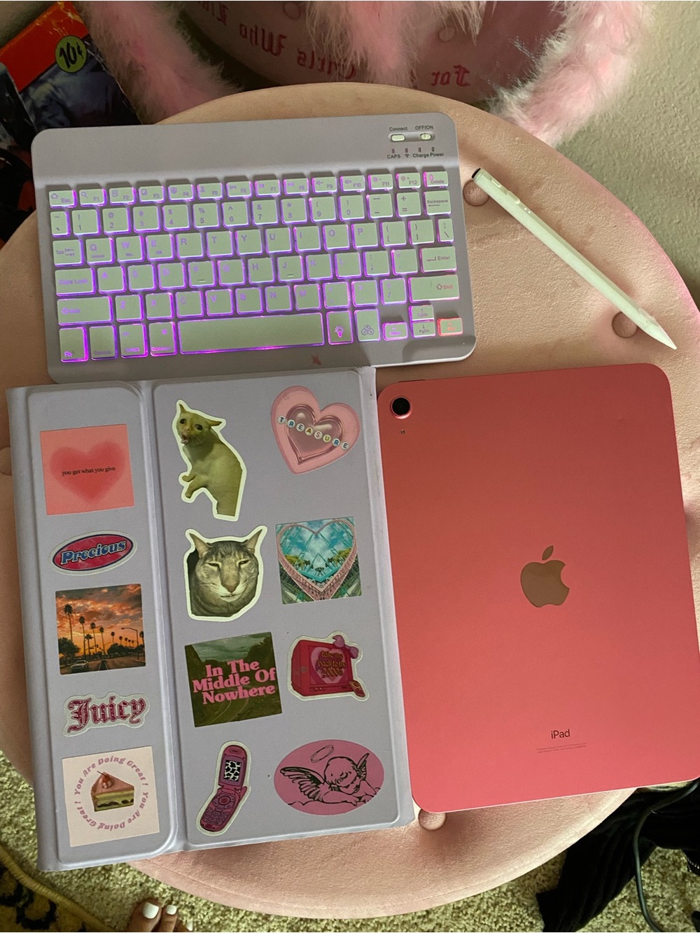 Apple iPad Rose Pink with White Pencil and Sticker Folio iPad 4 10th gen